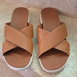 UGG Women's Brown Cross-Strap Sandals